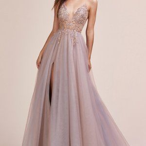 ROSEWOOD COLOR V-Neck Sequined A-Line Prom Dress ALA0672